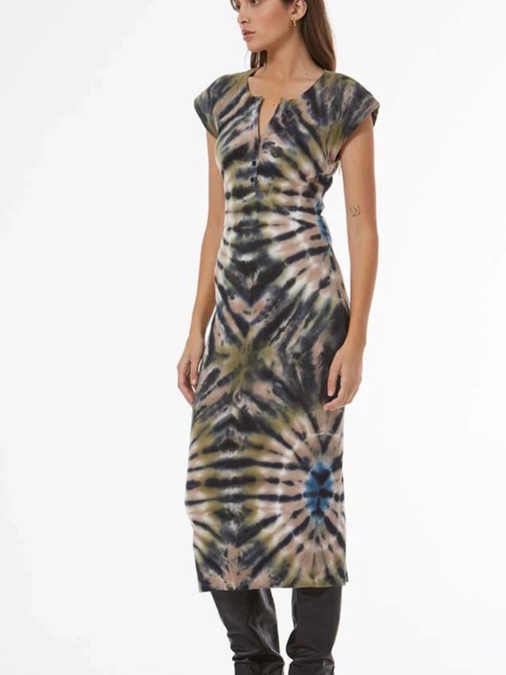 YFB Tie-Dye Maxi Dress with Notch Neck in Yellow, pink and blues Size XS